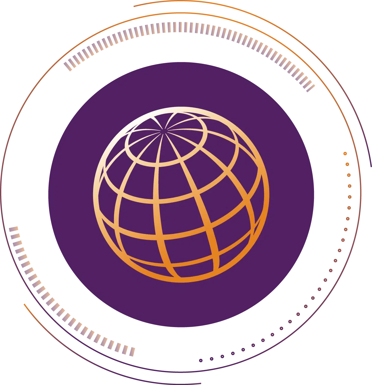 a globe in a purple circle, symbol für digitalisierung